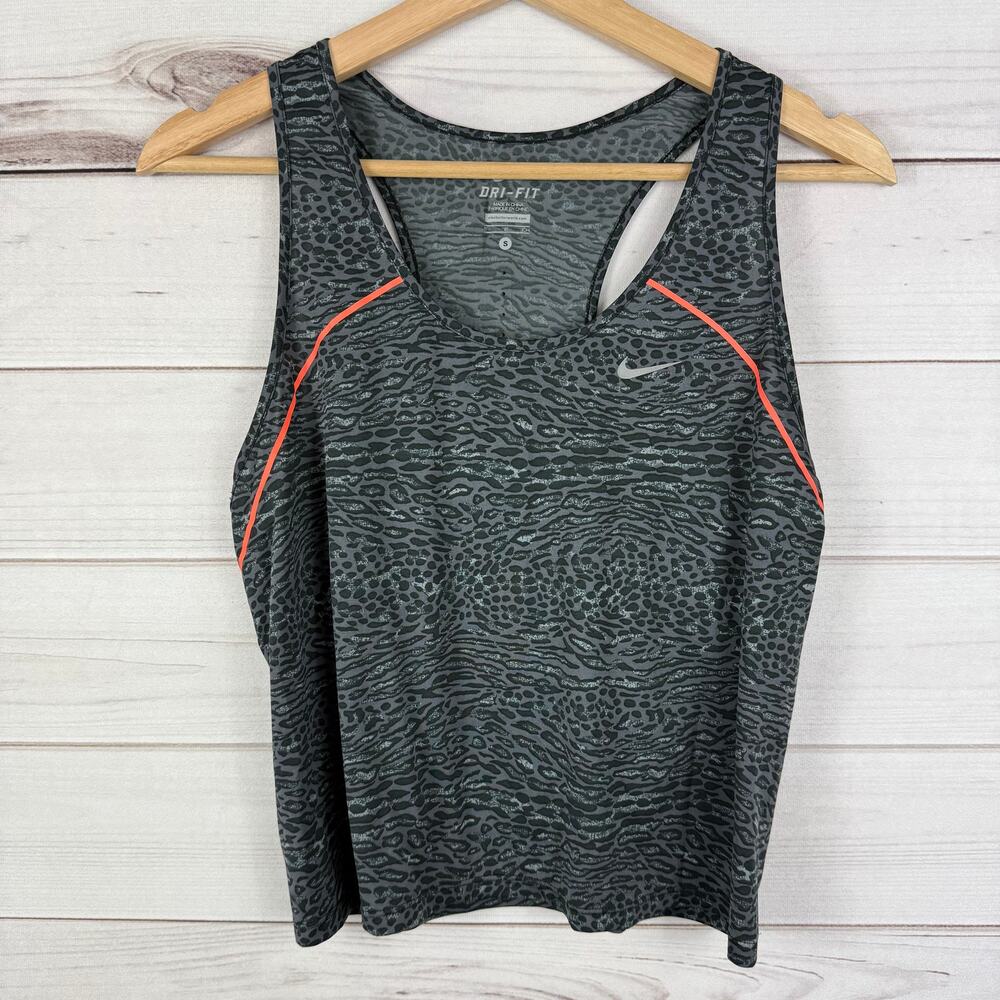 Nike Dri-Fit Womens S‎ Racerback Tank Top With Animal Print Black Orange Womens